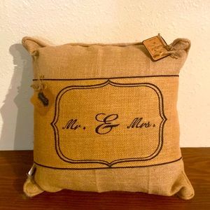 Mr. & Mrs. Burlap pillow from Mudpie. Brand New/Original Packaging